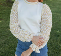 Fate Honey Bee Floral Puff Sleeve Top in white - women's blouse