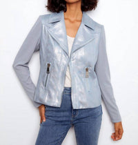 CHARLIE B Foiled Faux Leather And Rib Knit Jacket in haze - women's jacket