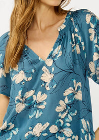 Lovestitch - Finley Floral Shirred Split Neck Top