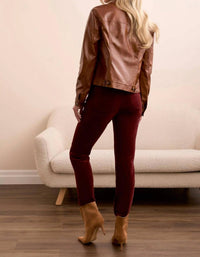 Tribal - Faux Leather Button-front Collar-accent Jacket
