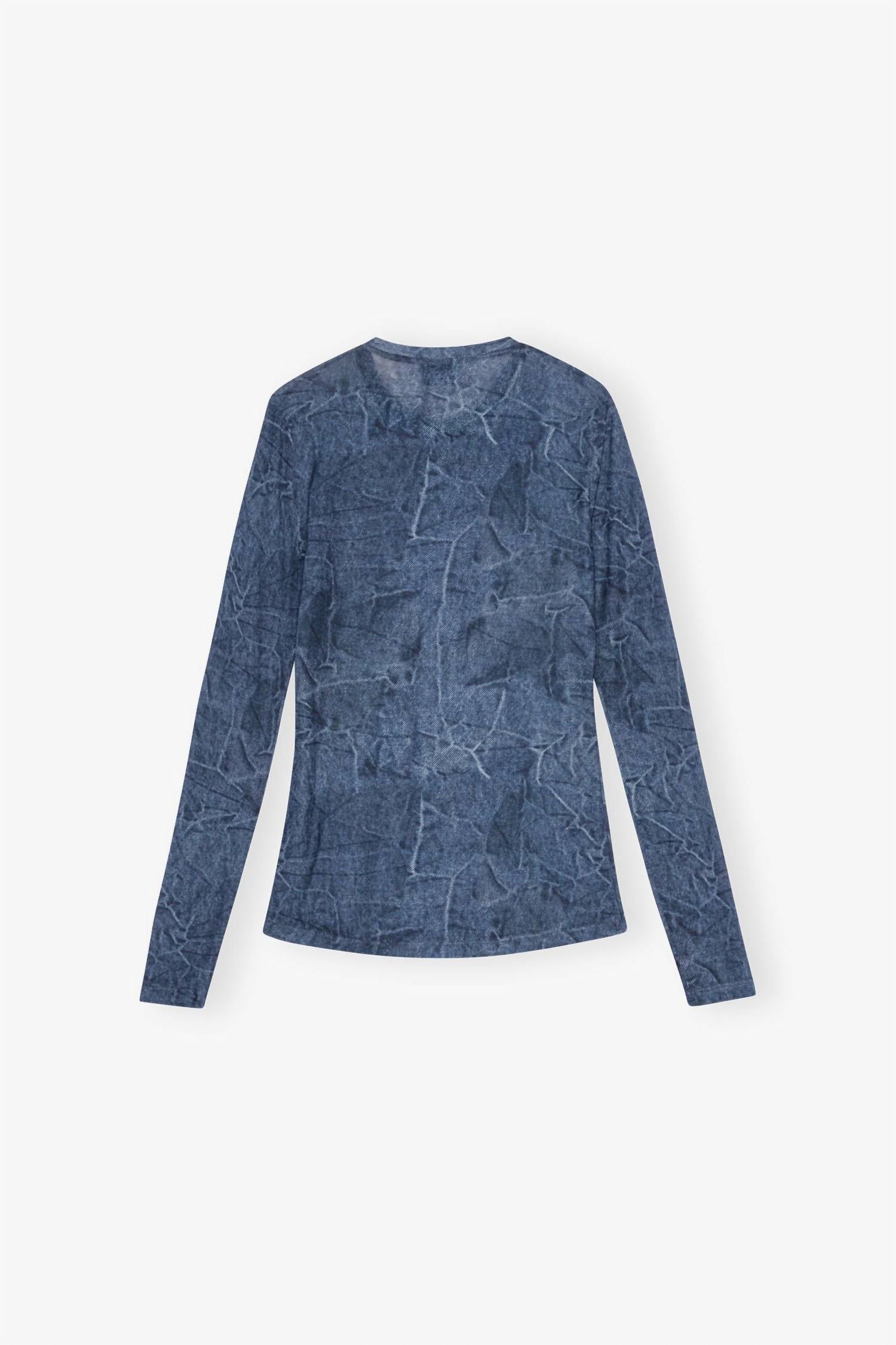 Ganni - Printed Mesh Long Sleeve Crew Neck Top