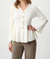 Joseph Ribkoff - Cotton Knit Fit And Flare Peplum Cardigan