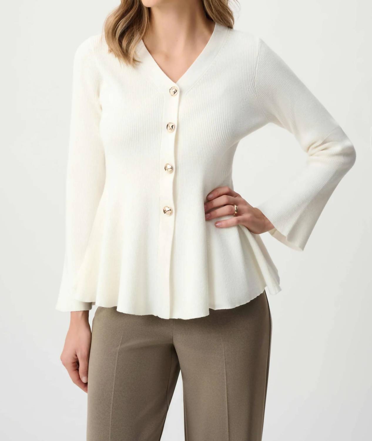 Joseph Ribkoff - Cotton Knit Fit And Flare Peplum Cardigan