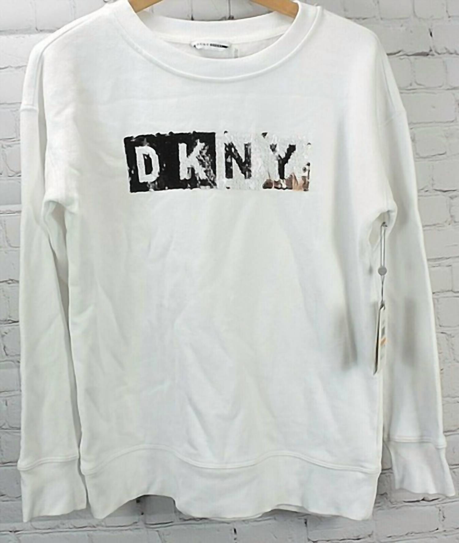 Dkny - DKNY Womens Activewear Sport Sequin Logo Long Line Sweatshirt