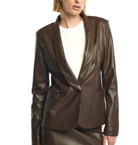 LBLC THE LABEL Toby Faux Leather Blazer in maple brown - women's jacket