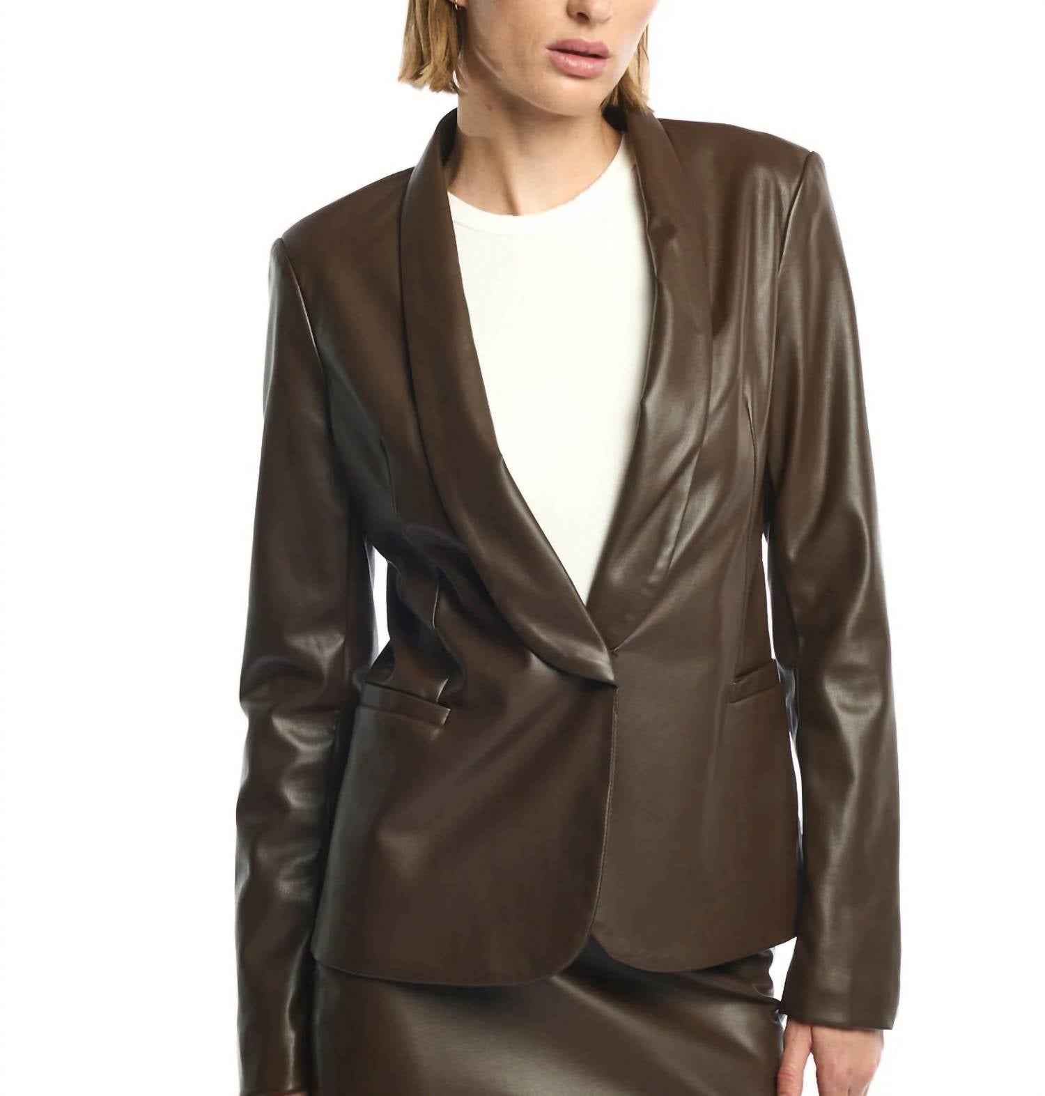 LBLC THE LABEL Toby Faux Leather Blazer in maple brown - women's jacket