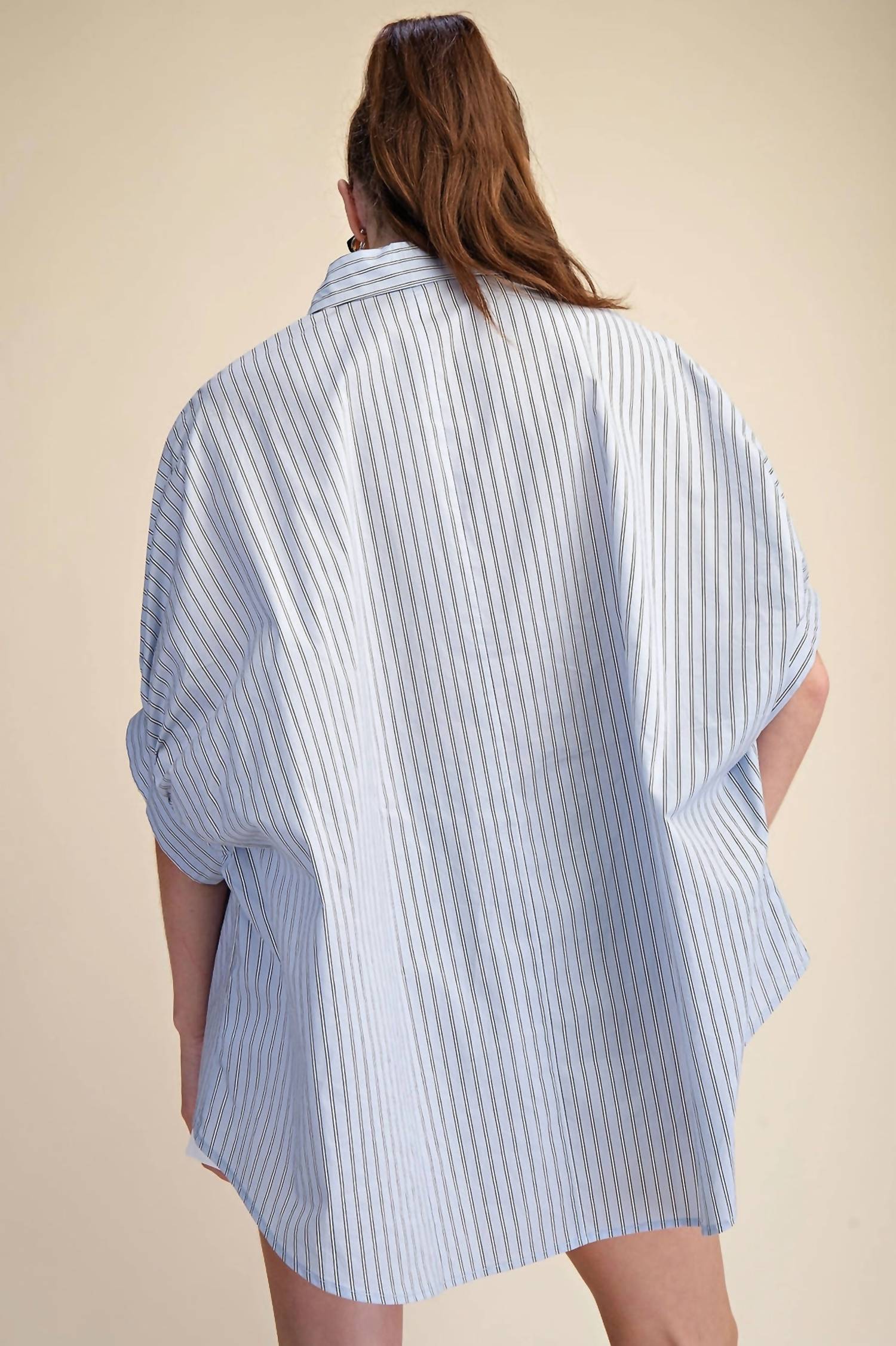 Glam - Collar Neck Short Kimono Sleeve Shirt