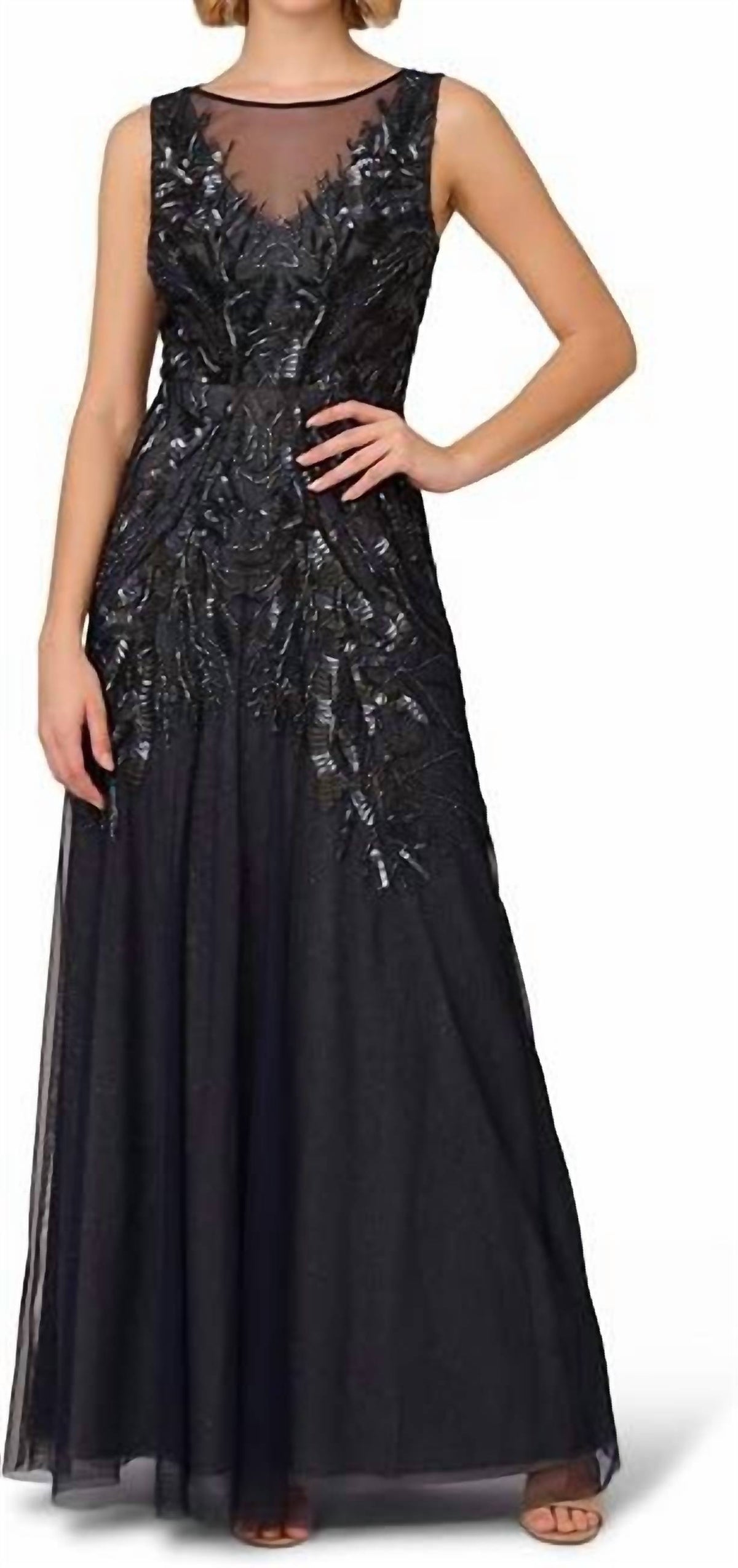 Adrianna Papell - Bead Metallic Mesh Dress