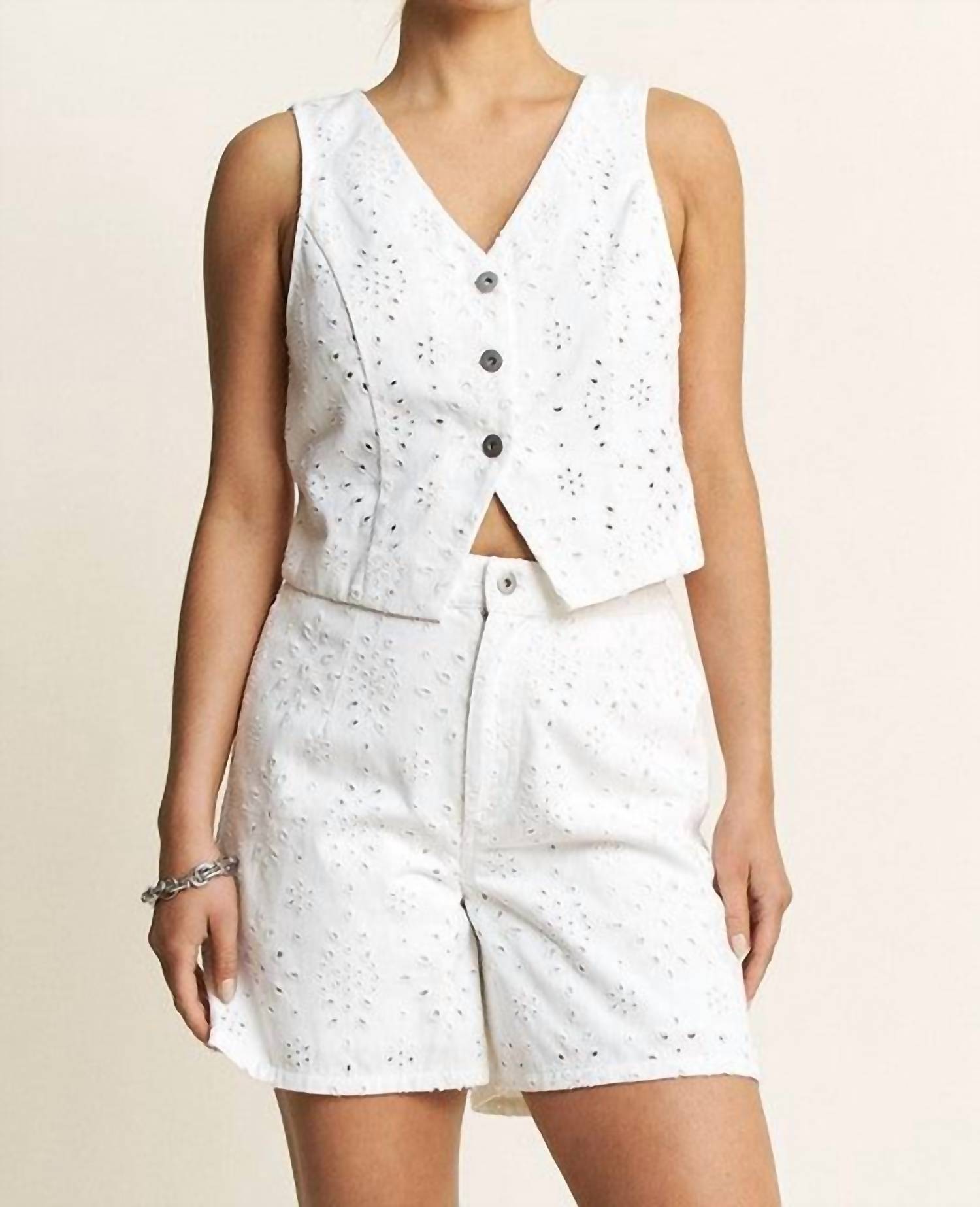Hersy - Grace Vest Eyelet Top And Short Set