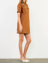 THML Short Sleeve Suede Dress in brown - women's dress - view 4
