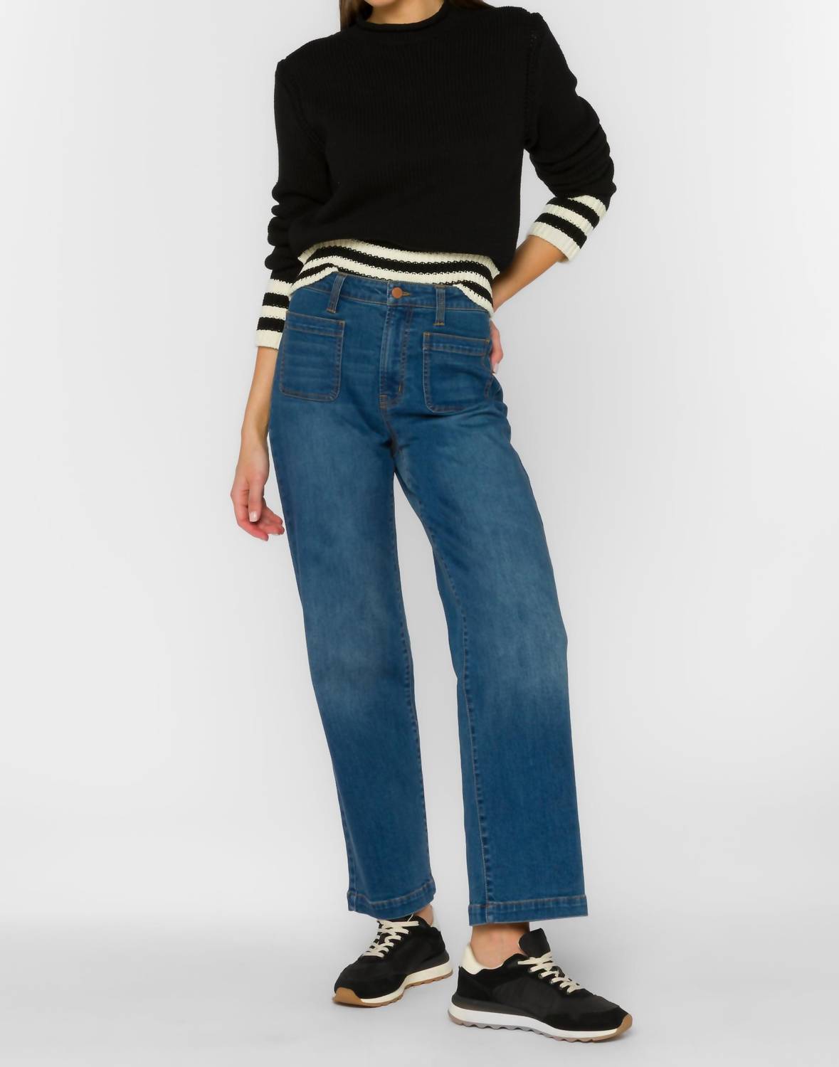 Velvet Heart Ridley Stripe Sweater in black vanilla ice stripe - women's sweater - view 4