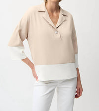 Joseph Ribkoff - Woven Twill Color Block Boxy Top with Shirt Collar