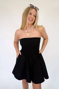 Zenana - Ribbed Strapless Mixed-media Fit And Flare Mini Dress