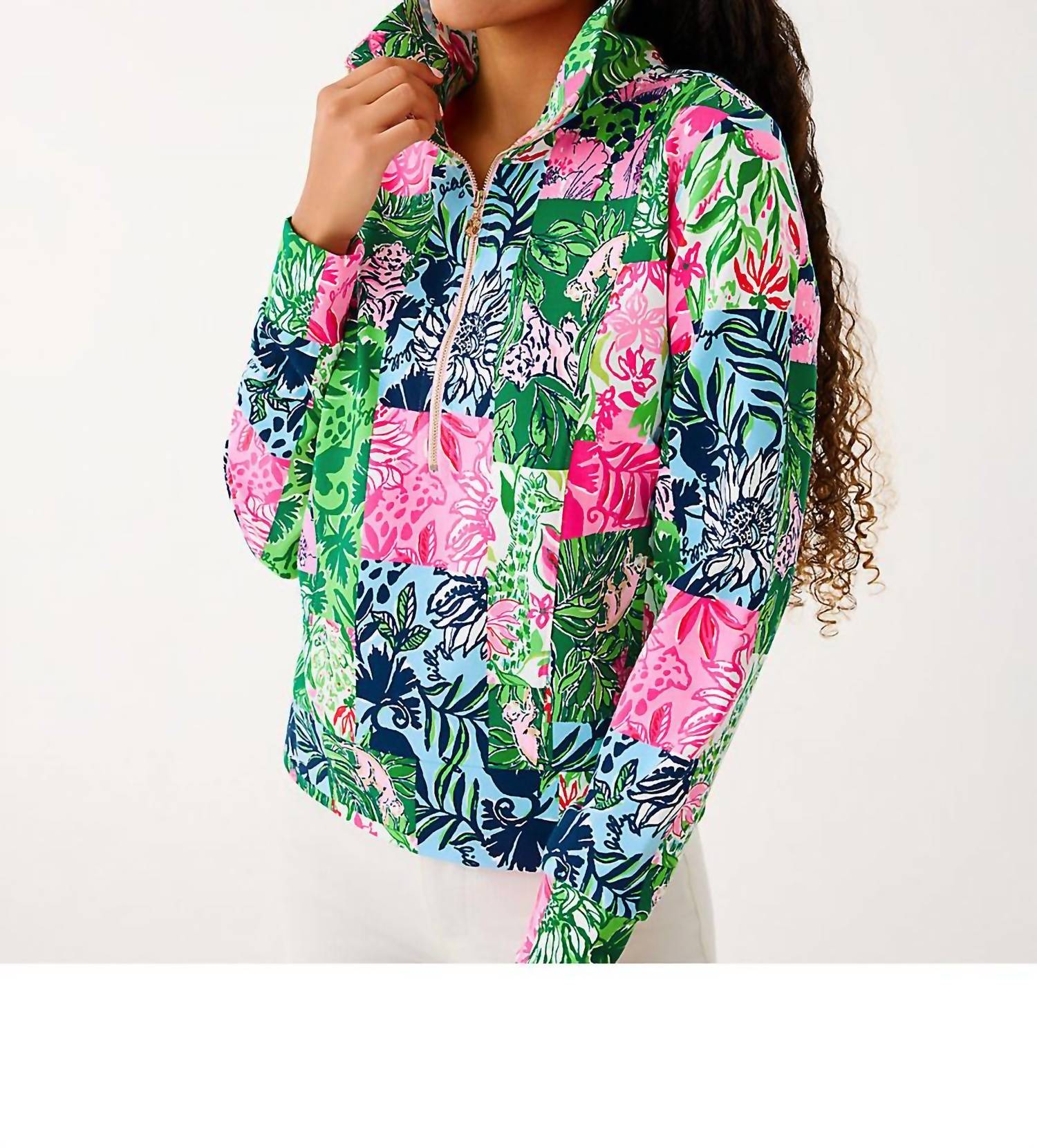 Lilly Pulitzer Upf 50+ Eleni Pullover in party punch patch - women's long sleeve top - alternate view