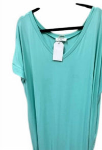 ZENANA Women's Long Tee Dress With Side Slits in mint - women's dress - detail view