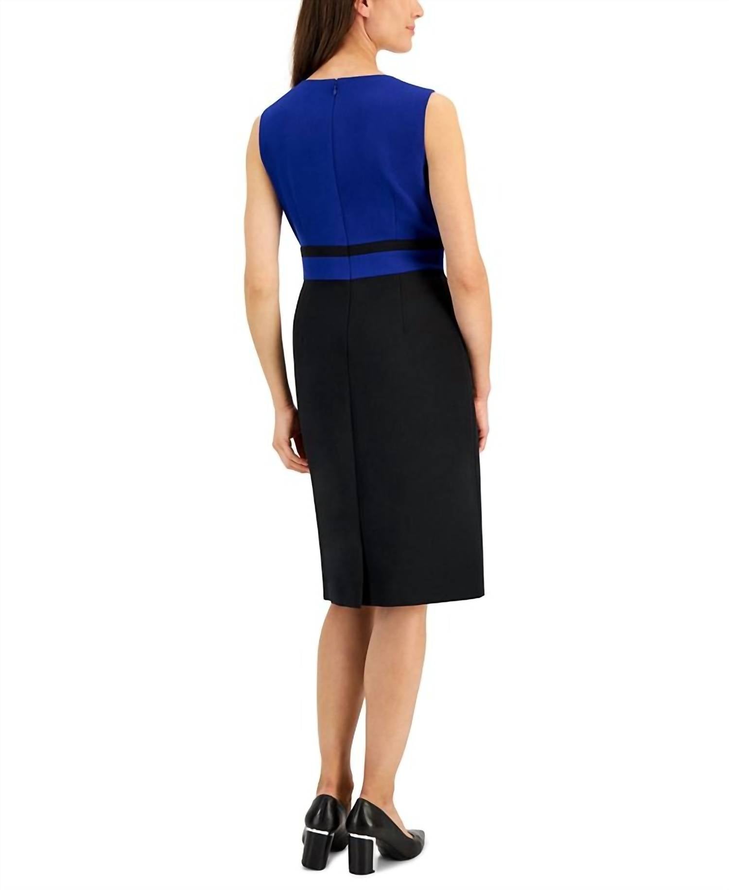 Kasper Colorblocked Sleeveless Sheath Dress in black - women's dress - detail view