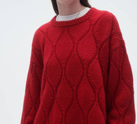 Guest In Residence Wavy Cozy Cashmere Crew Top in residence wavy cozy cashmere crew in true red in true red - women's sweater - alternate view
