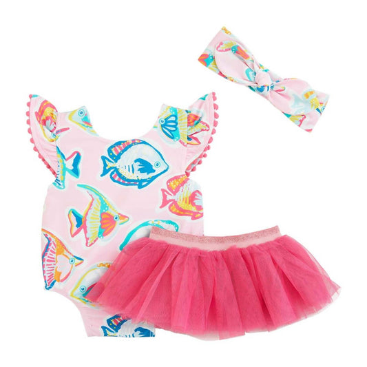 Mudpie - Girl's Reversible Swimsuit & Tutu Set