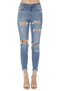 Judy Blue Distressed Girlfriend Jeans in denim - women's jeans
