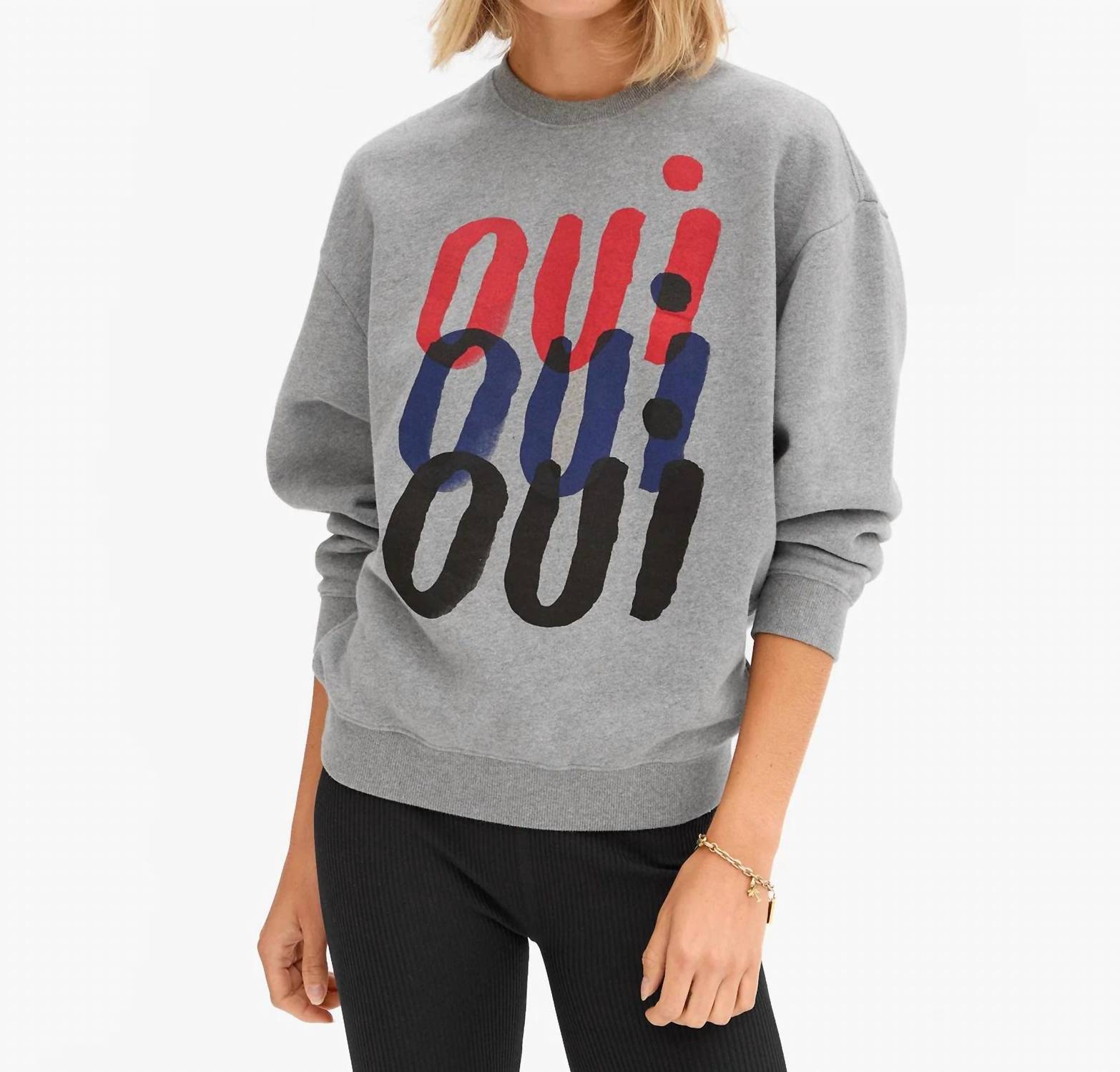 Clare V. Oversized Triple Oui Sweatshirt Top in grey melange - women's top