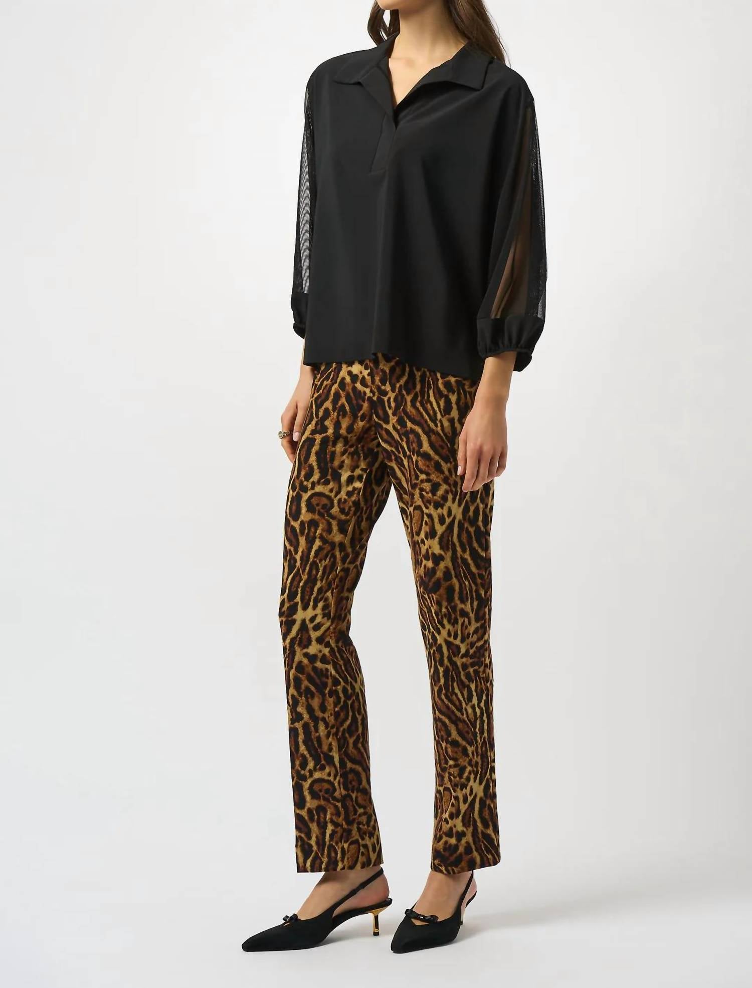 Joseph Ribkoff - Mesh Collared 3/4 Puff Sleeves Top