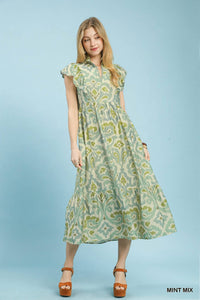 Umgee - Ruffle Sleeve Ikat Midi Dress