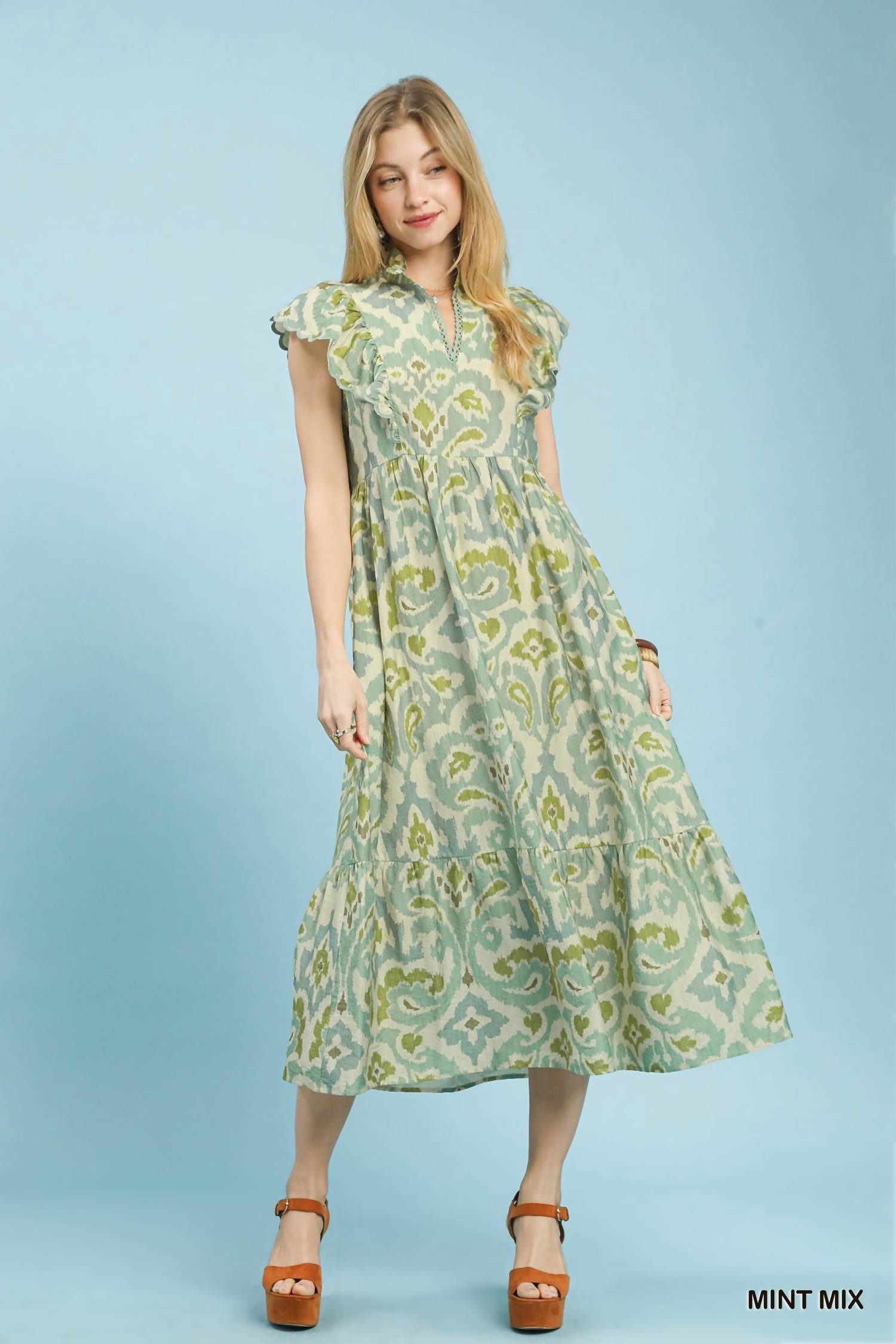 Umgee - Ruffle Sleeve Ikat Midi Dress