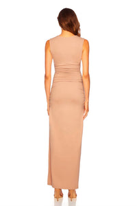 Susana Monaco Crew Neck Gathered Side Slit Dress in chamoisee - women's dress - alternate view