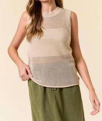 Doe And Rae - Candice Crew Neck Fishnet Sweater Tank Top