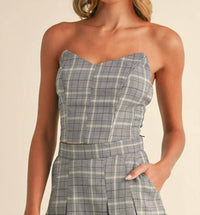 Klesis - Plaid Crop Top, Cropped Blazer, And Pleated Mini Skirt