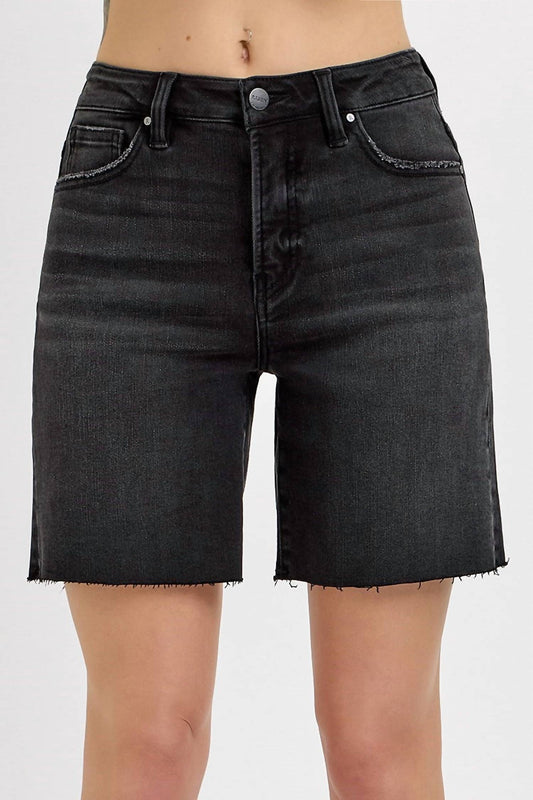 Risen - Tummy Control High Rise Mid Length Raw Cut Hem Shorts - Plus