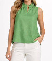 Jade Sleeveless Ruffle Neck Top in avocado - women's tank top