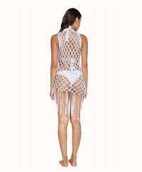 PQ Swim Beaded Brynn Cover Up in white sand - women's swimwear - detail view