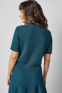 Lilla P Women's Short Sleeve Sparkle Sweater in deep sea - women's sweater - alternate view