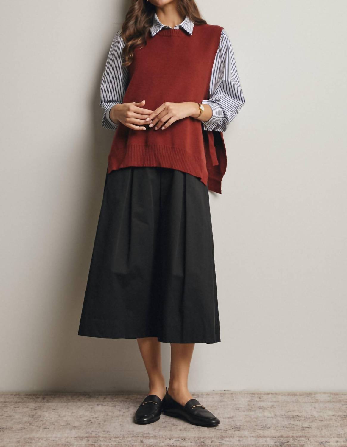 Forte - Pleated A-Line Midi Skirt