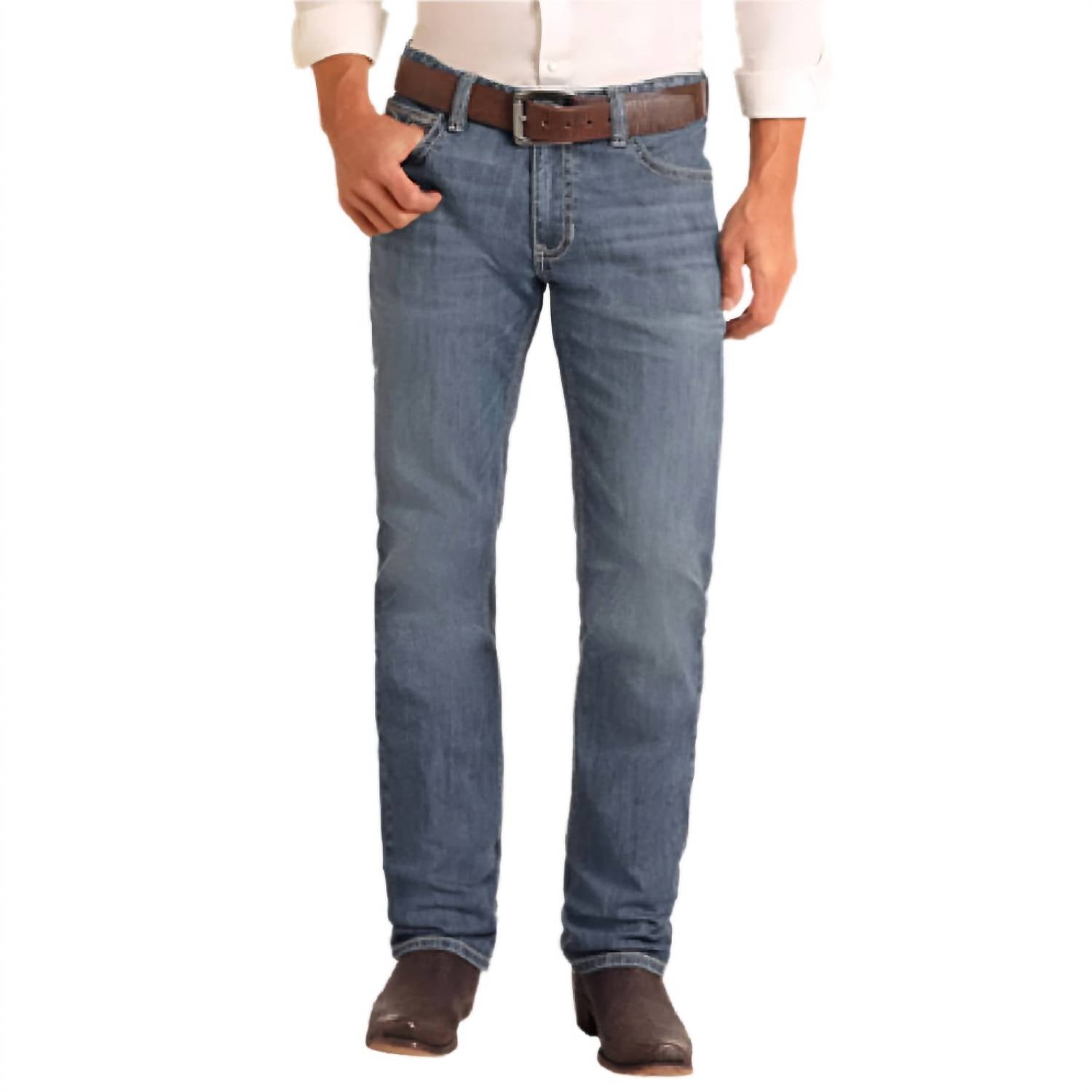 Rock & Roll Denim Men's Raised Embroidered Revolver Vintage Jeans in medium wash - men's jeans