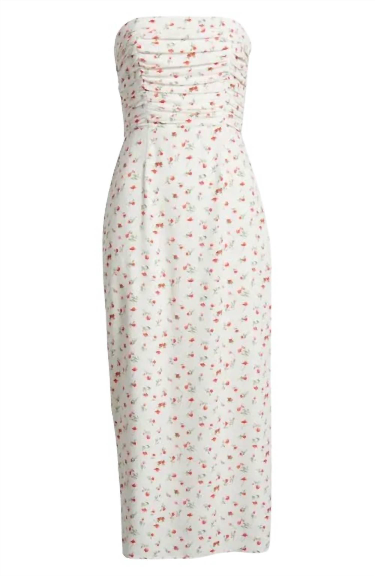 Wayf - Birdie Ruched Strapless Midi Dress