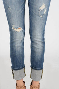 Judy Blue Distressed Cuffed Straight Leg Jeans in blue - women's jeans - view 4
