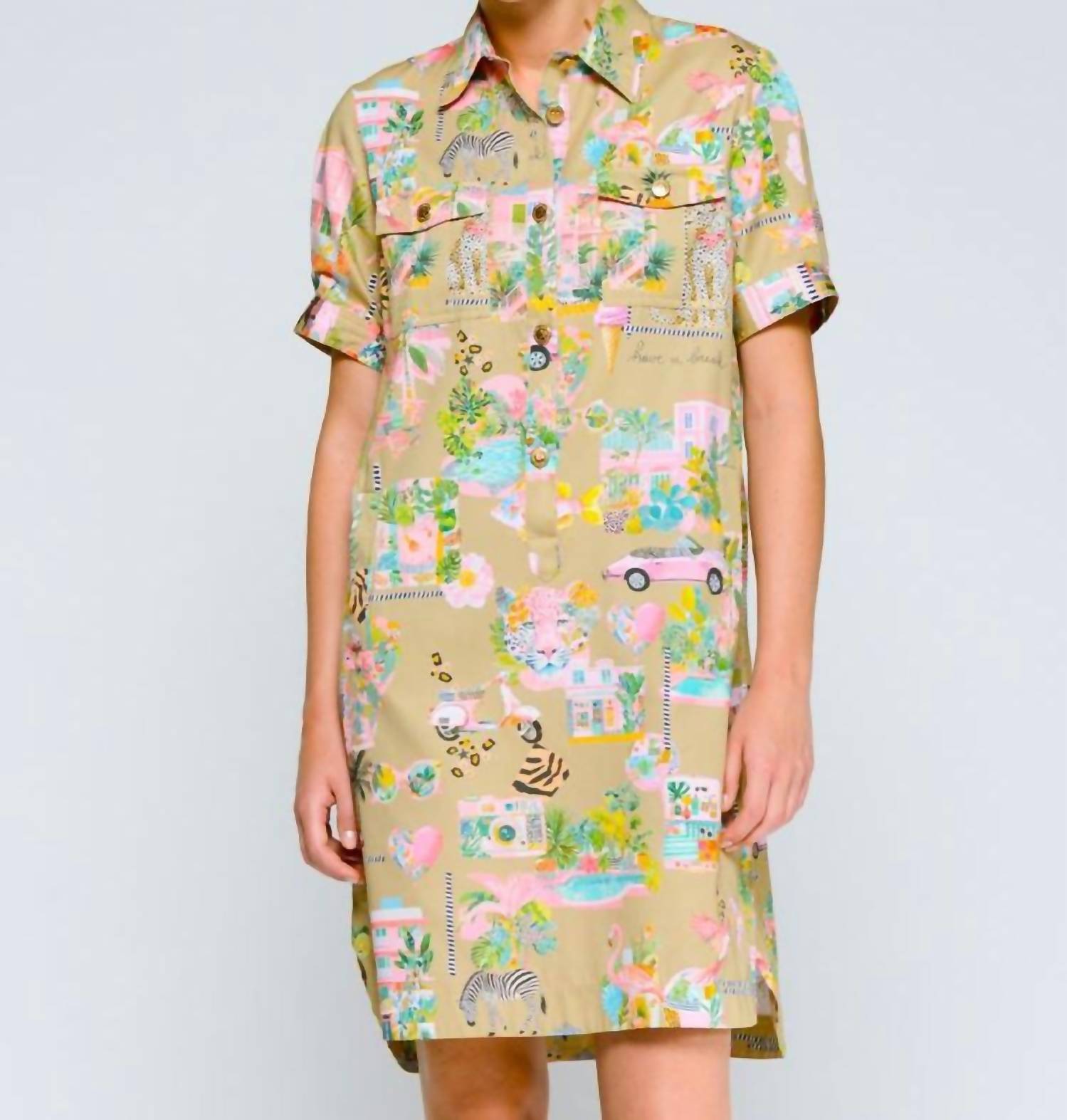 Vilagallo - Eliana California Fun Print Short Sleeve Shirt Dress