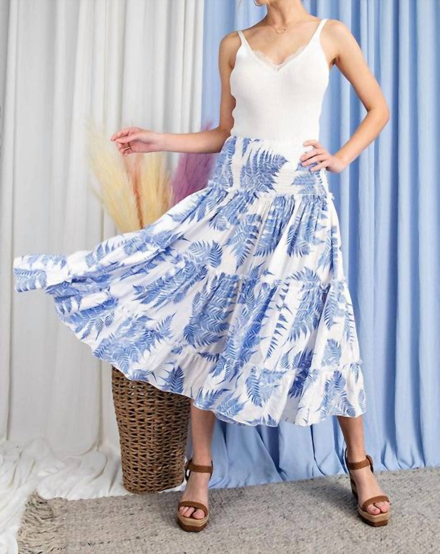 Ee:Some - Tropical Print Tiered Maxi Skirt