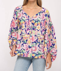 Fate By Lfd - Flower Print Split Neck Blouse