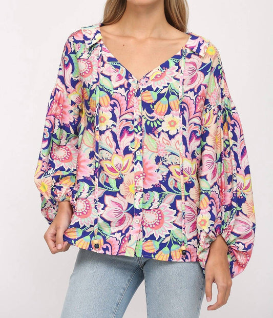Fate By Lfd - Flower Print Split Neck Blouse