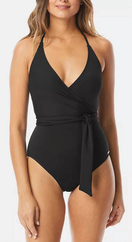 Vince Camuto - V-neck Halter Tie One Piece Swimsuit