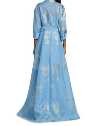 Teri Jon - Metallic Jacquard Shirt Waist Gown