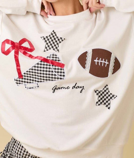 Main Strip - Football Game Day Patchwork Long Sleeve Crewneck Top