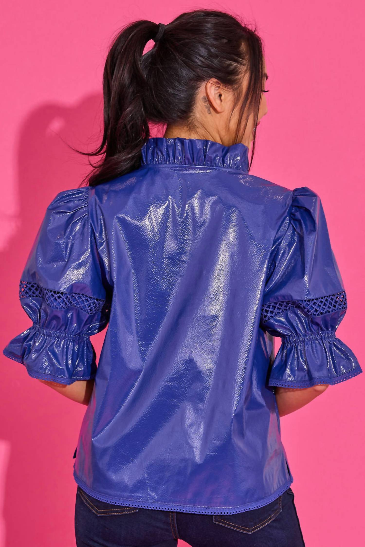 Alden Adair Lottie Puff Sleeves Top in azure - women's blouse - detail view
