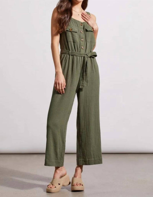 Tribal - Cotton Gauze Belted Jumpsuit