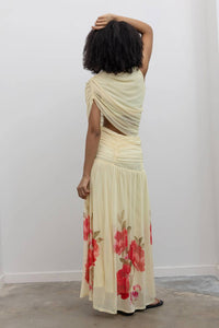 Collective - Lemon Floral Hem Draped Maxi Dress