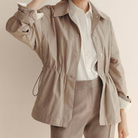 Lafayette 148 Tech Twill Gathered Waist Oversized Jacket in hickory - women's jacket - view 4