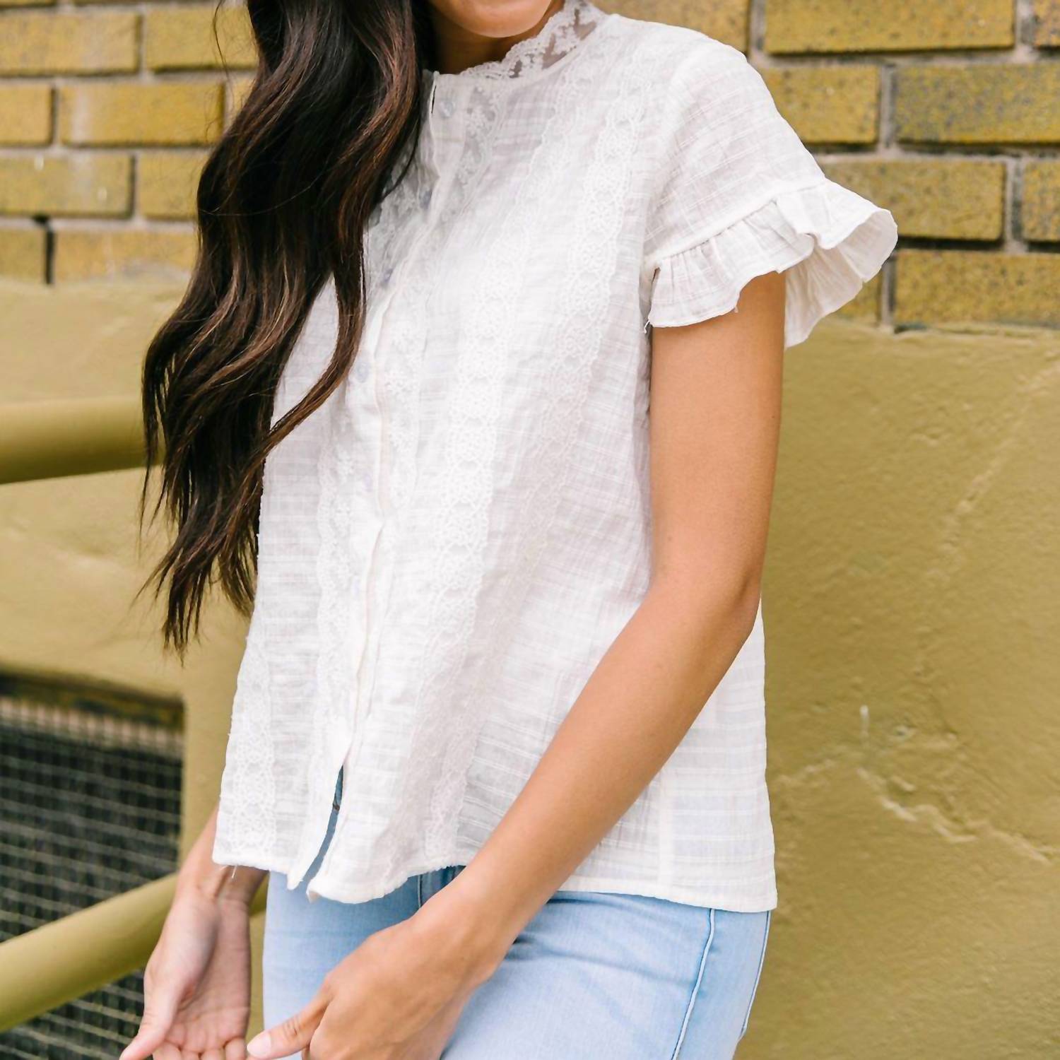 Sybil Lace Button-Down Blouse